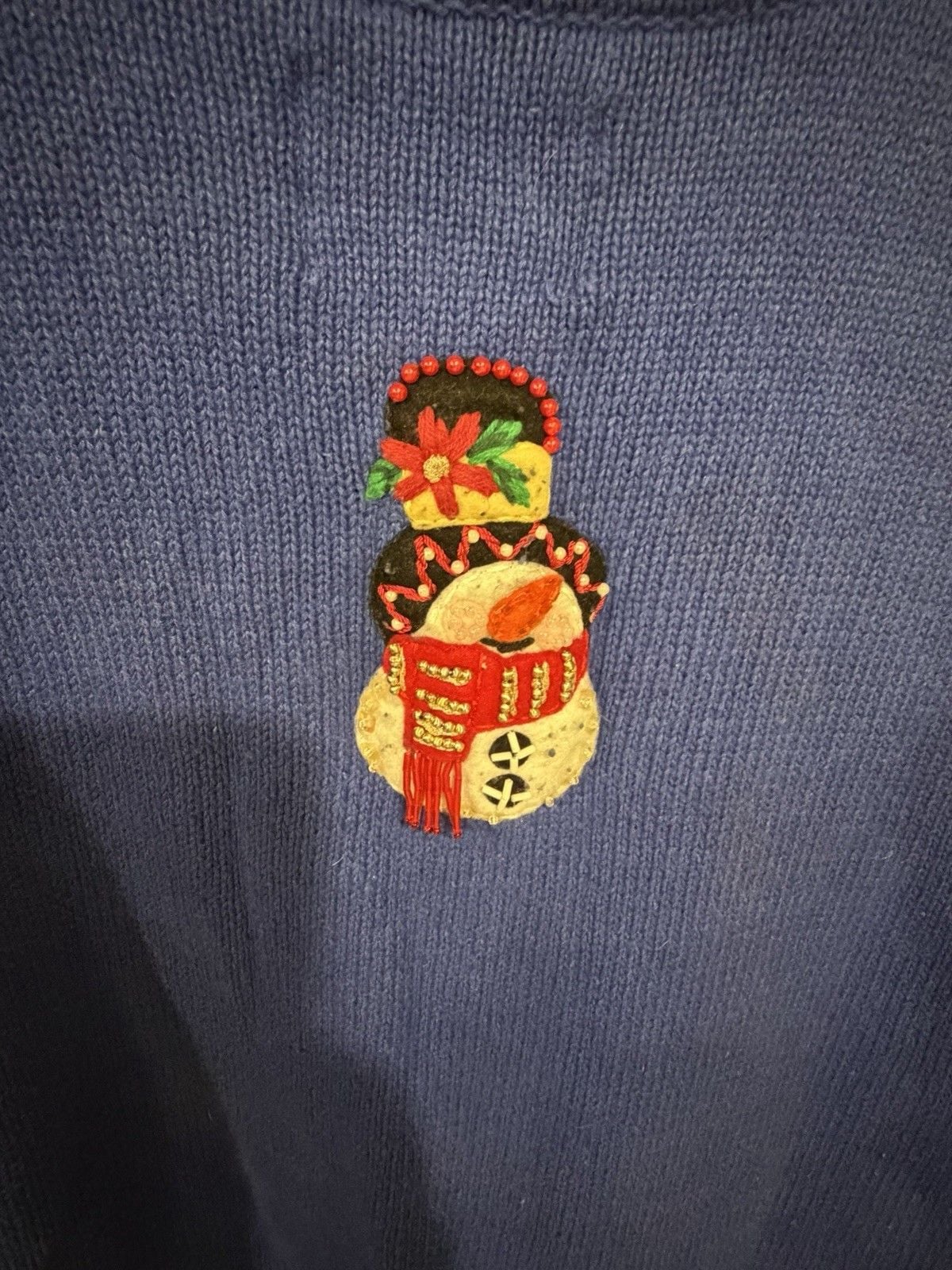 vintage heirloom collectibles Snowman Christmas Cardigan Sweater Blue Zip Sz L 10