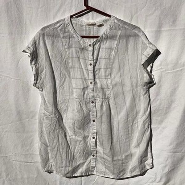 CHRISTIAN SIRIANO 100% Linen Women’s White And Blue Striped Sz S Blouse