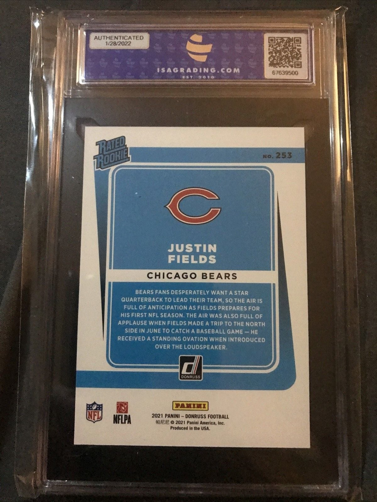 2020 ERROR PANINI DONRUSS #253 JUSTIN FIELDS RC ROOKIE GEM MINT ISA 10 3