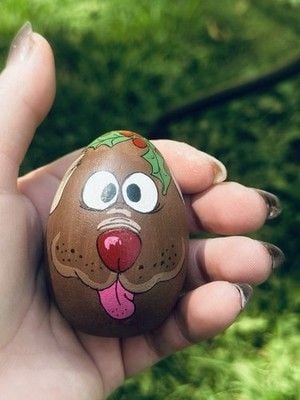 VTG 1990 Handpainted & Artist Signed Santa & Rudolph The Red Nosed Reindeer Eggs 24