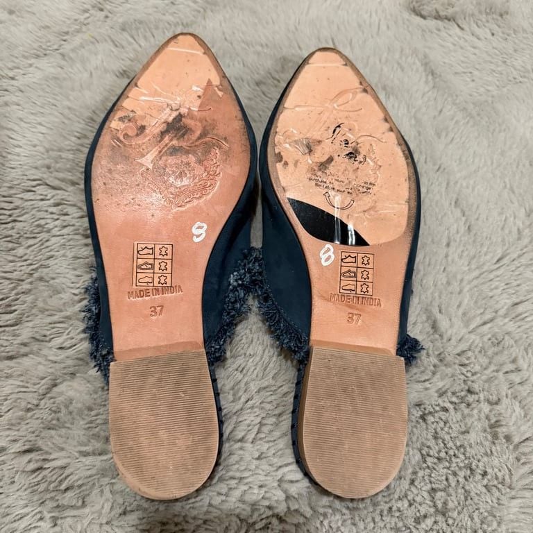 Free People Women's Frayed Blue Mules Size 37 5