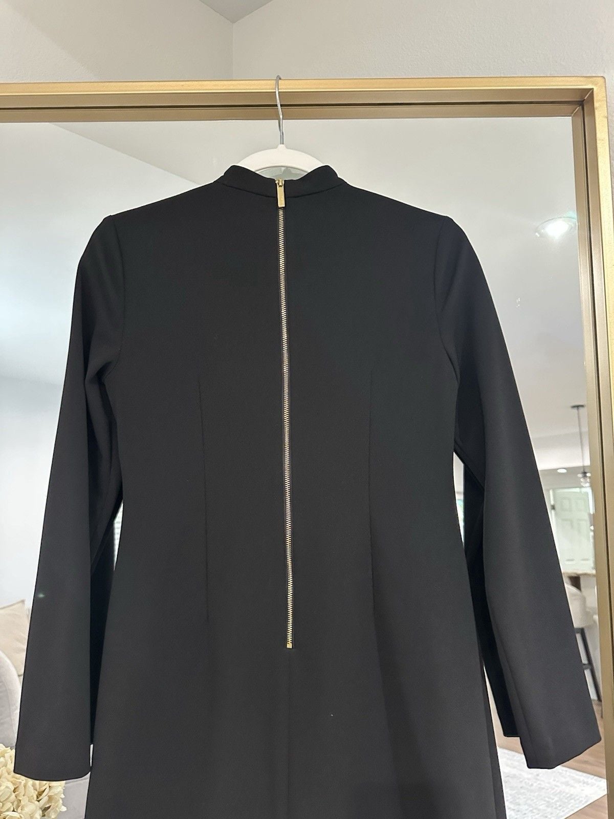 Calvin Klein Women’s Size 2 Black Shift Dress Long Sleeve Mock Neck Asym Bow Zip 7