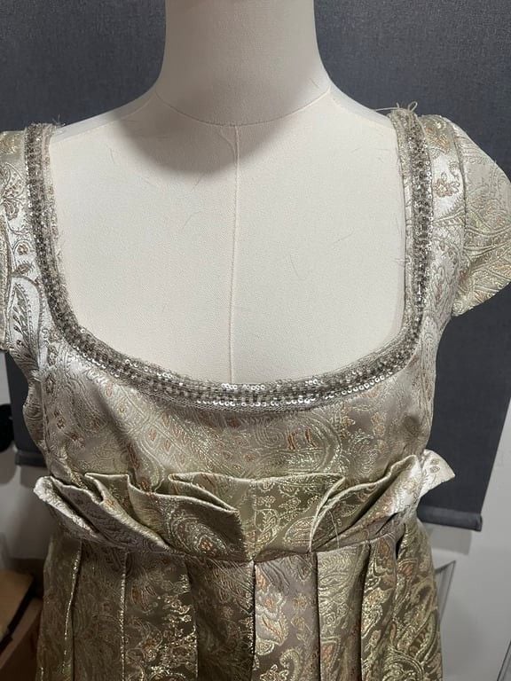 Vintage Metallic Brocade Empire Waist Dress 3