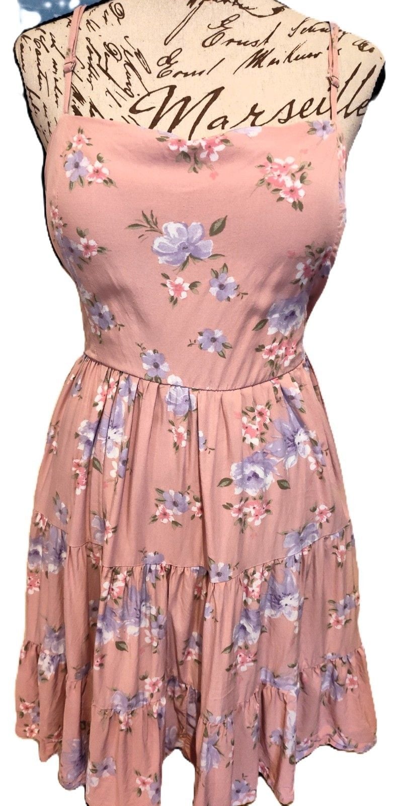 Streatwear Society Pink Flower Babydoll Tie back Sundress w Adjustable Straps XL 1
