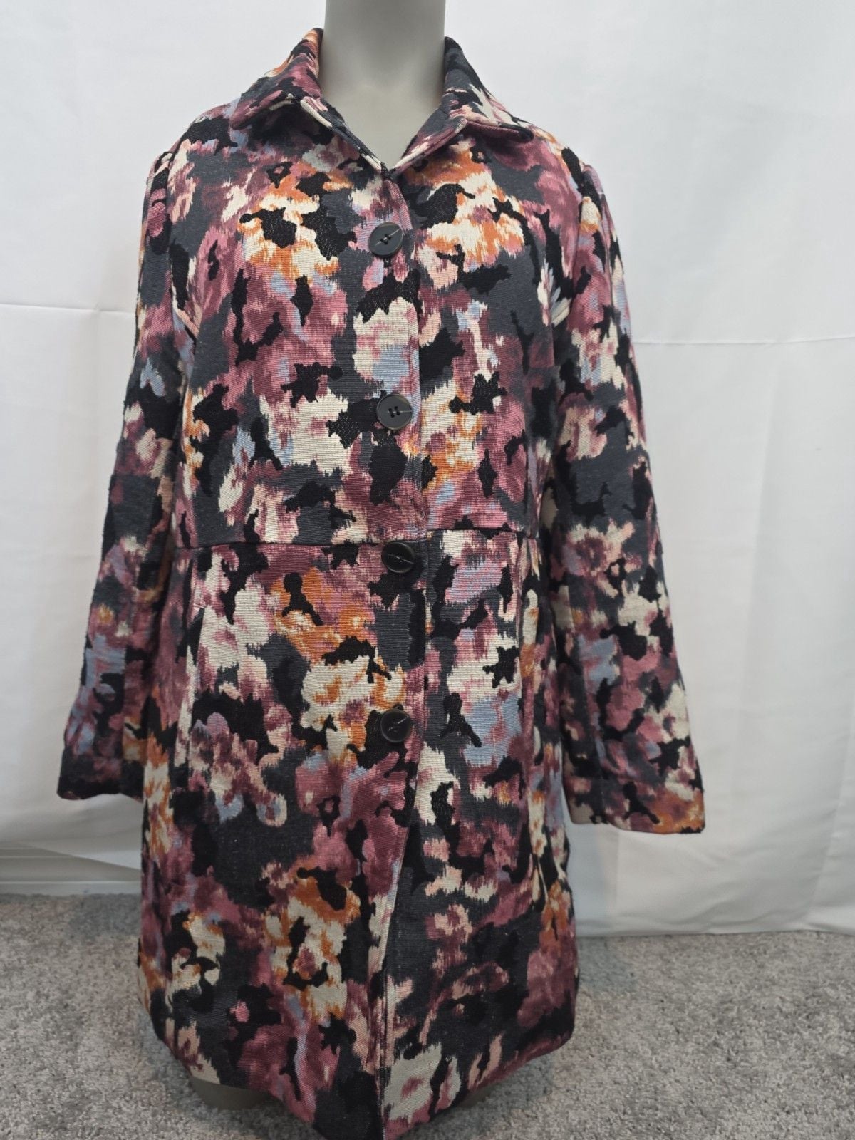Chico's Women's NWT Modern Topper Jacket Floral Ikat Print Black Sz 1 US 8/10 4