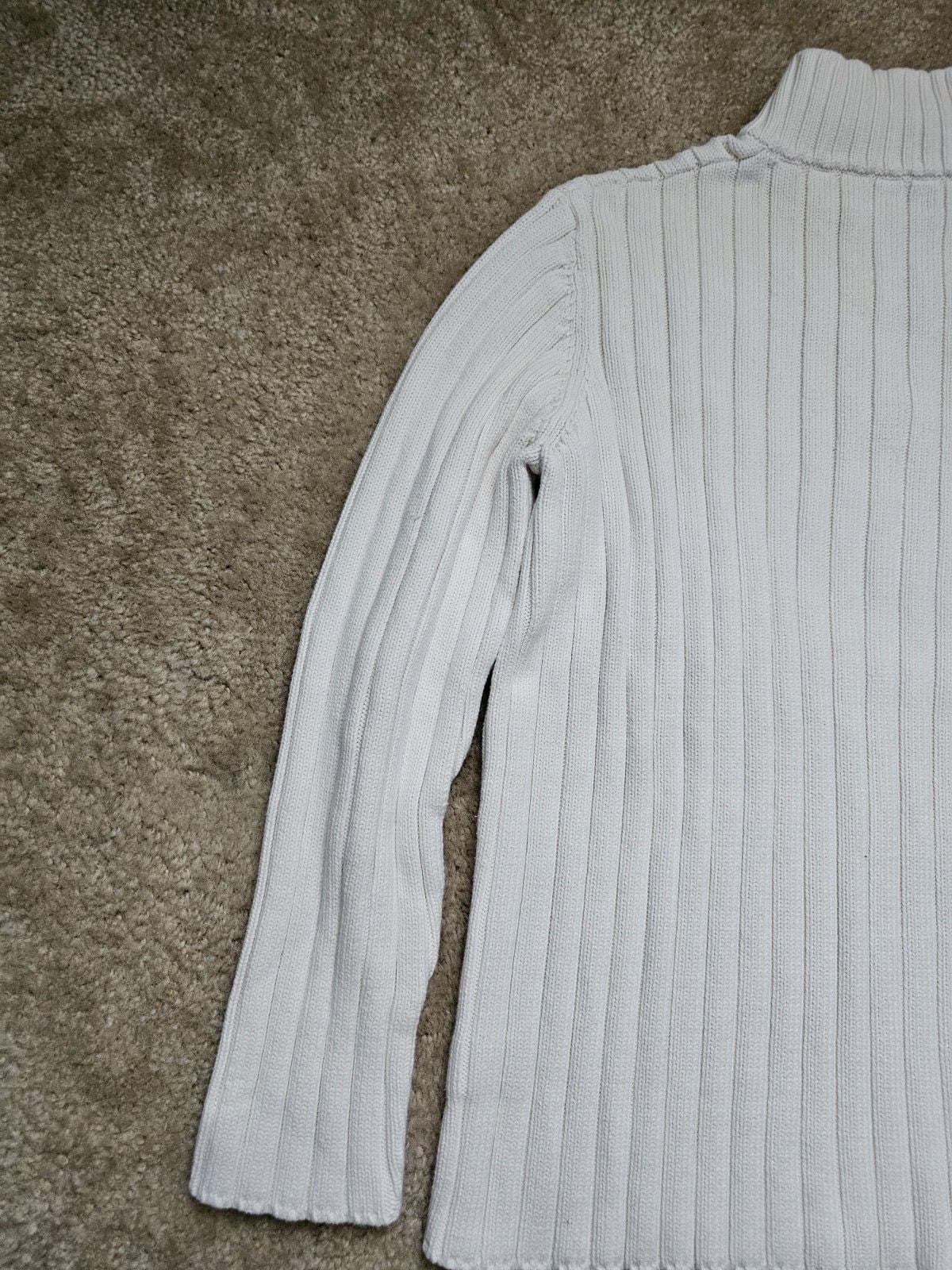 Lauren Ralph Lauren Women L White Ribbed Cotton 1/4 Zip Mock Neck Sweater 8