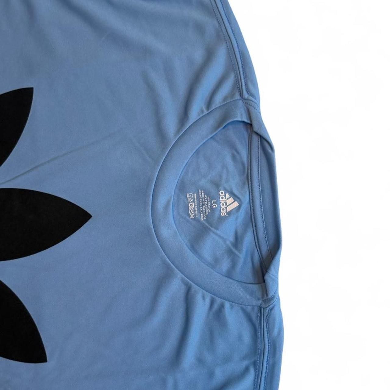 Adidas Originals blue polyester & cotton t-shirt with black logo size large dimensions in pictures brand new with tags. 7