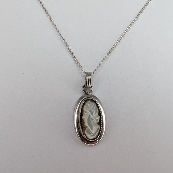 Vintage Sterling Silver Sarah Coventry Cameo Pendant And Necklace