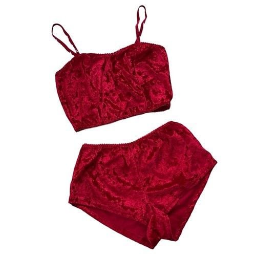 Womens Red Velvet Spaghetti Straps Camisole Shorts Lingerie Pajama Set Small 1