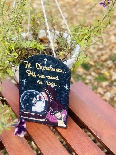Handmade “At Christmas All We Need Is Love” Christmas Wall Hanging 8.5” x 6” 2