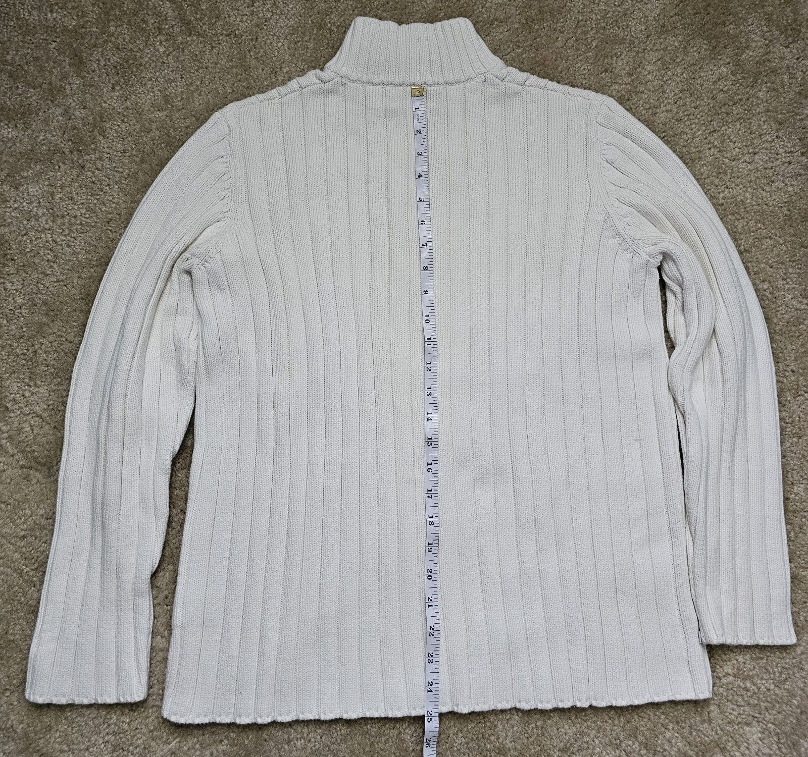 Lauren Ralph Lauren Women L White Ribbed Cotton 1/4 Zip Mock Neck Sweater 11
