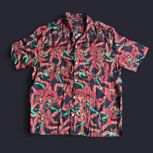 AllSaints Mesquida SS Shirt Men’s Large Floral Vibrant Red Black Green