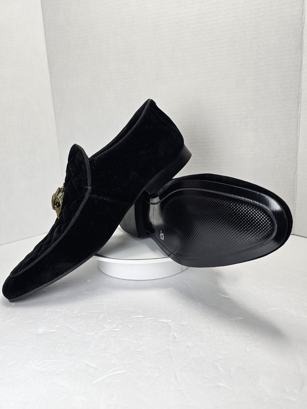 Kurt Geiger Hugh Eagle Black Velvet Loafers Gold Eagle Men’s US 9 EU 42 13