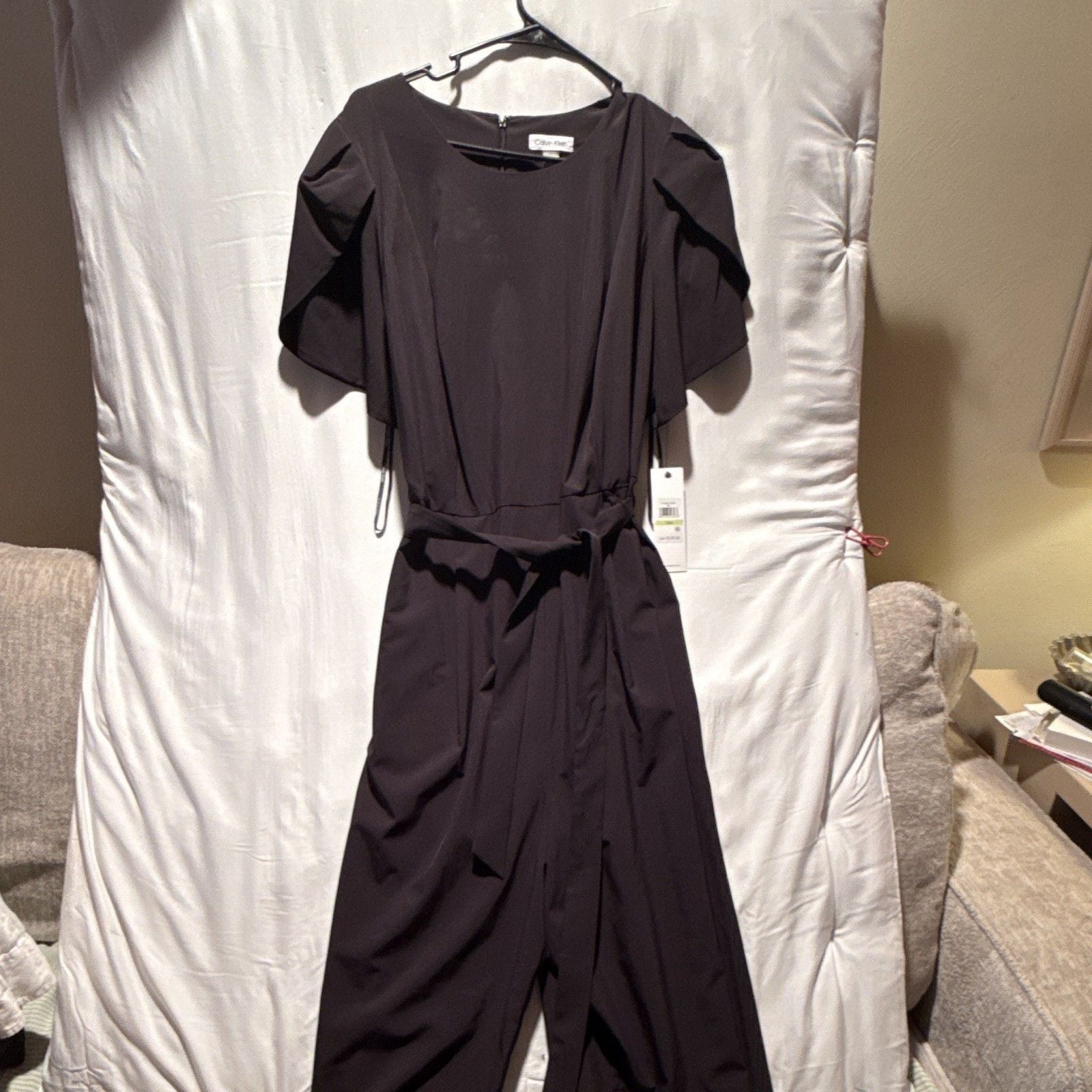 Calvin Klein Women’s 18W Black Belted Jumpsuit NWT Wide Leg MSRP $139 2