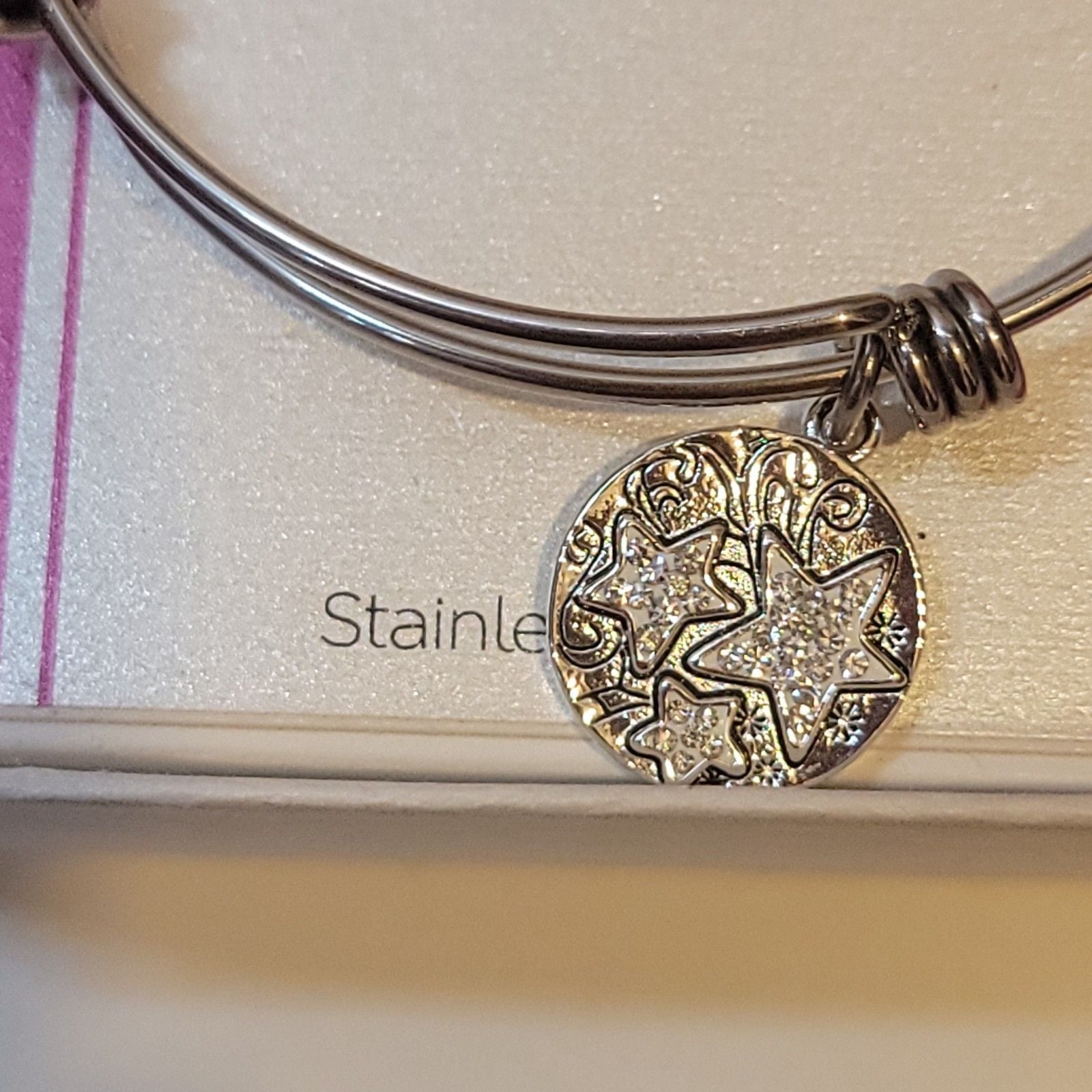 Footnotes Too "Dream" Stainless Steel Bangle Bracelet Stars Moon NIB 5
