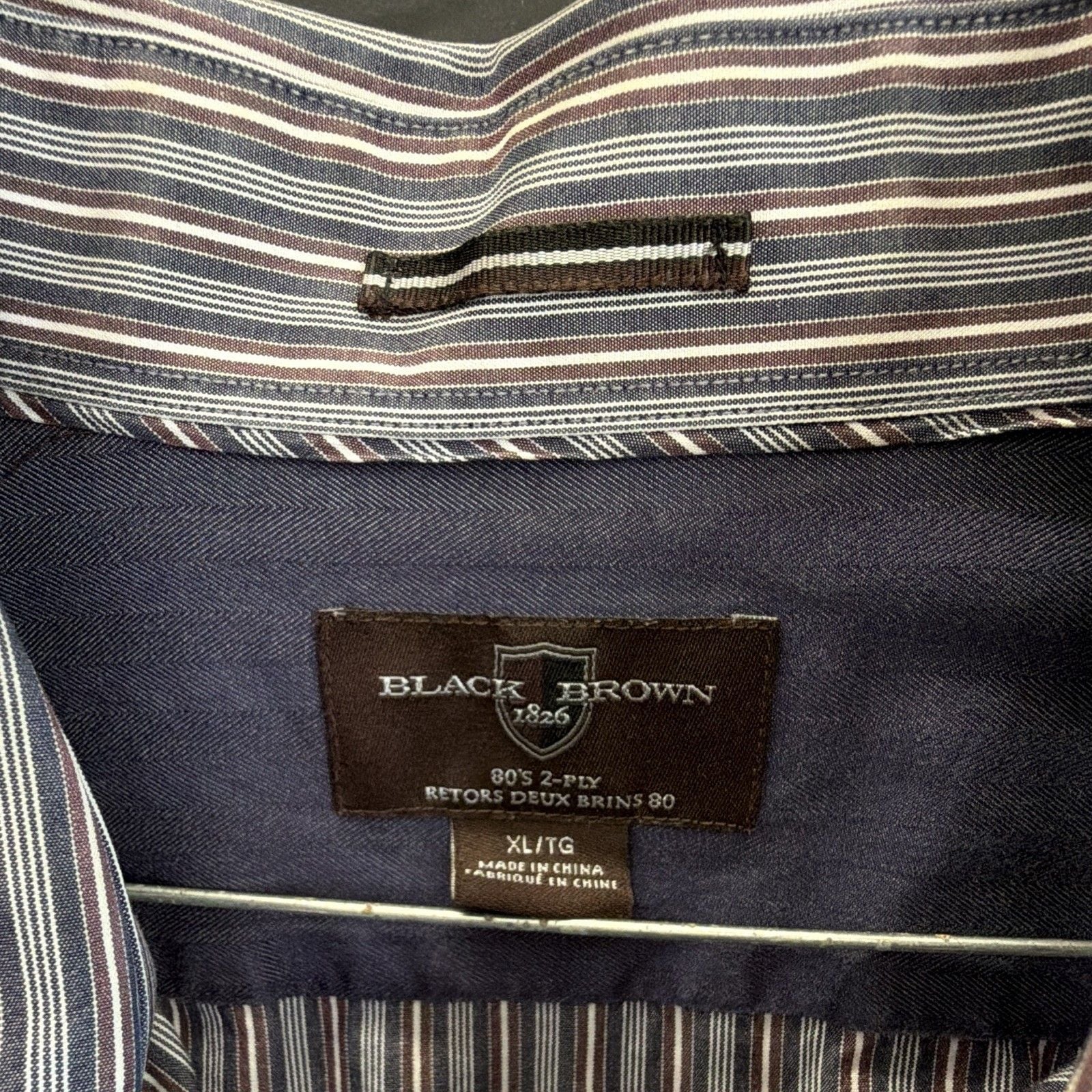 Black Brown 1826 Men's XL Regular Fit Striped Cotton Button-Down Shirt 3