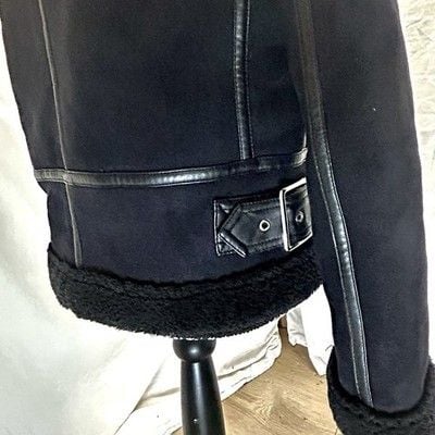 Philosophy XS Faux Shearling Moto Jacket Blk Aviator Biker Zip Buckle Coat 8
