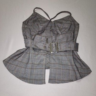 Studio F Plaid Belted Peplum Top - Size XS 3