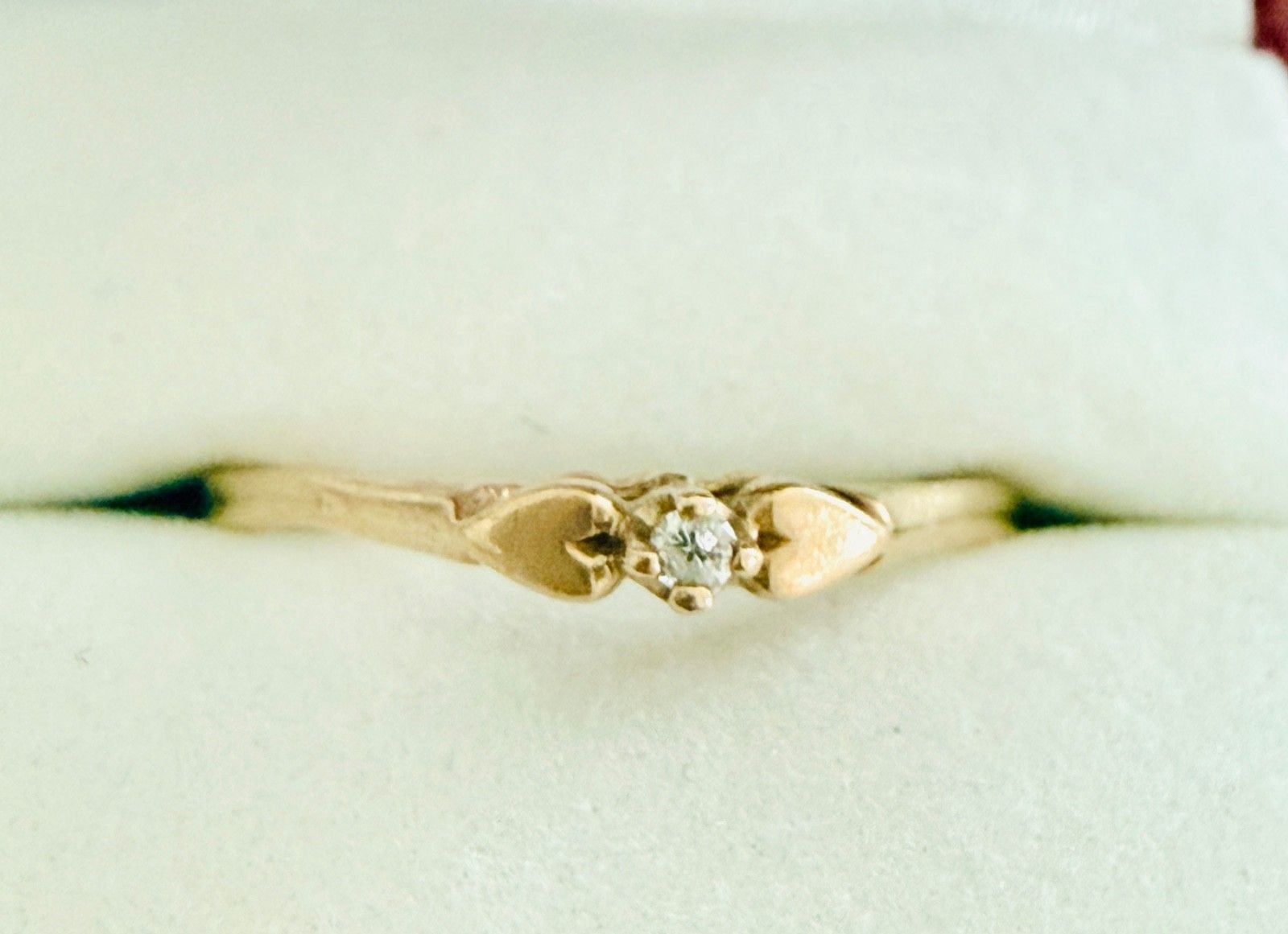 Antique 10K Gold Diamond Double Heart Size 8 Promise Solitaire Ring 3