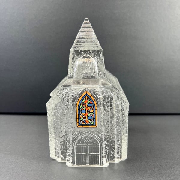 Vintage 1992 Avon Silent Night Church Figurine w/ Stained Glass Window Decal