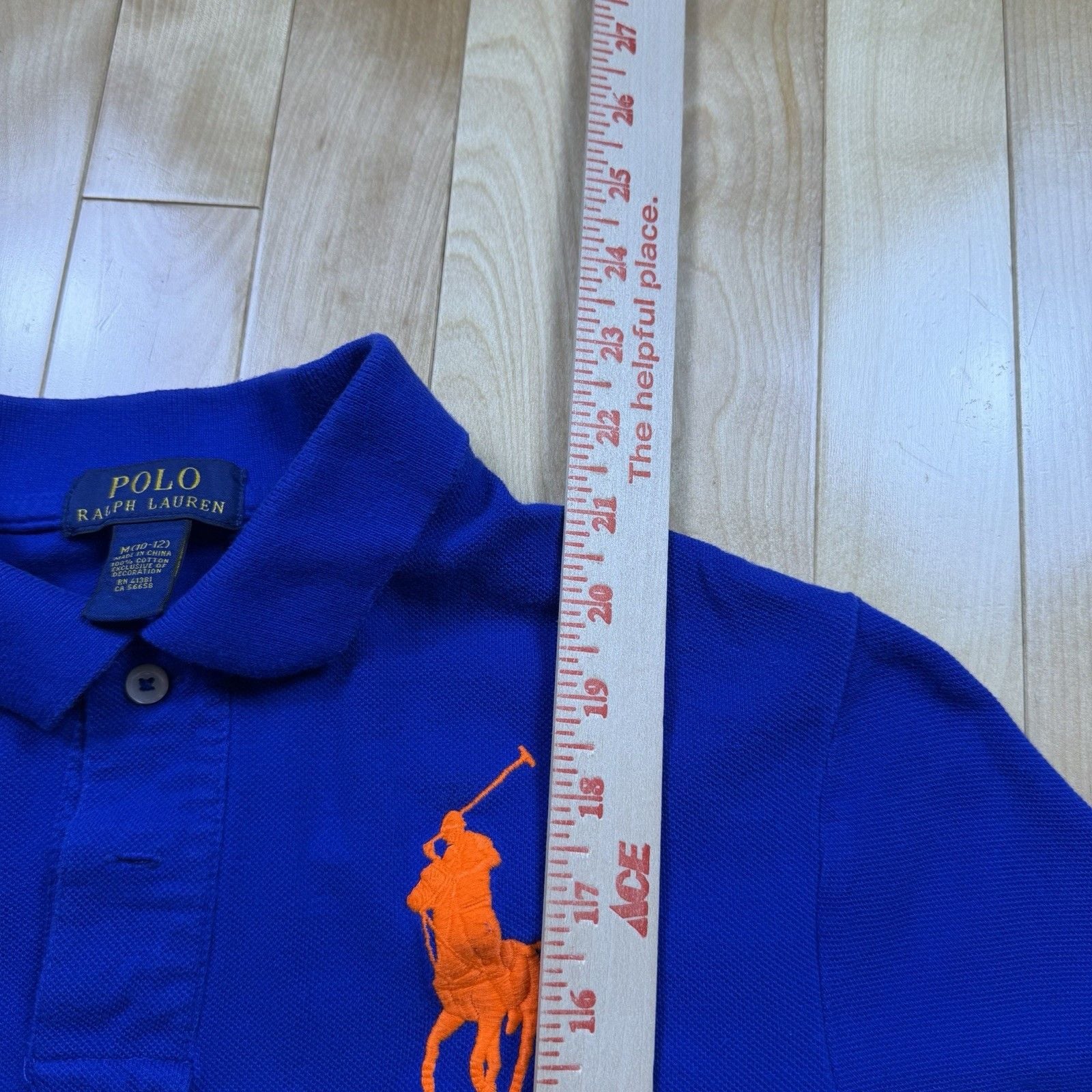 Polo Ralph Lauren Boys M 10-12 Big Pony Polo Shirt Blue Orange #3 Cotton 7