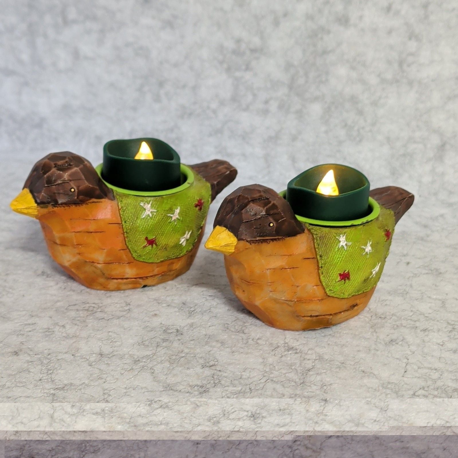 Shaved Wood Chip Pumpkin Fall Decor & Resin Bird Tealight Set Centerpiece
5