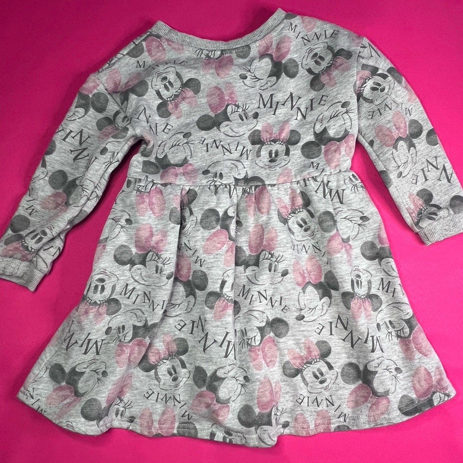 Disney Junior Minnie Mouse Girls 4T A-Line Fleece Dress Long Sleeve Gray 2
