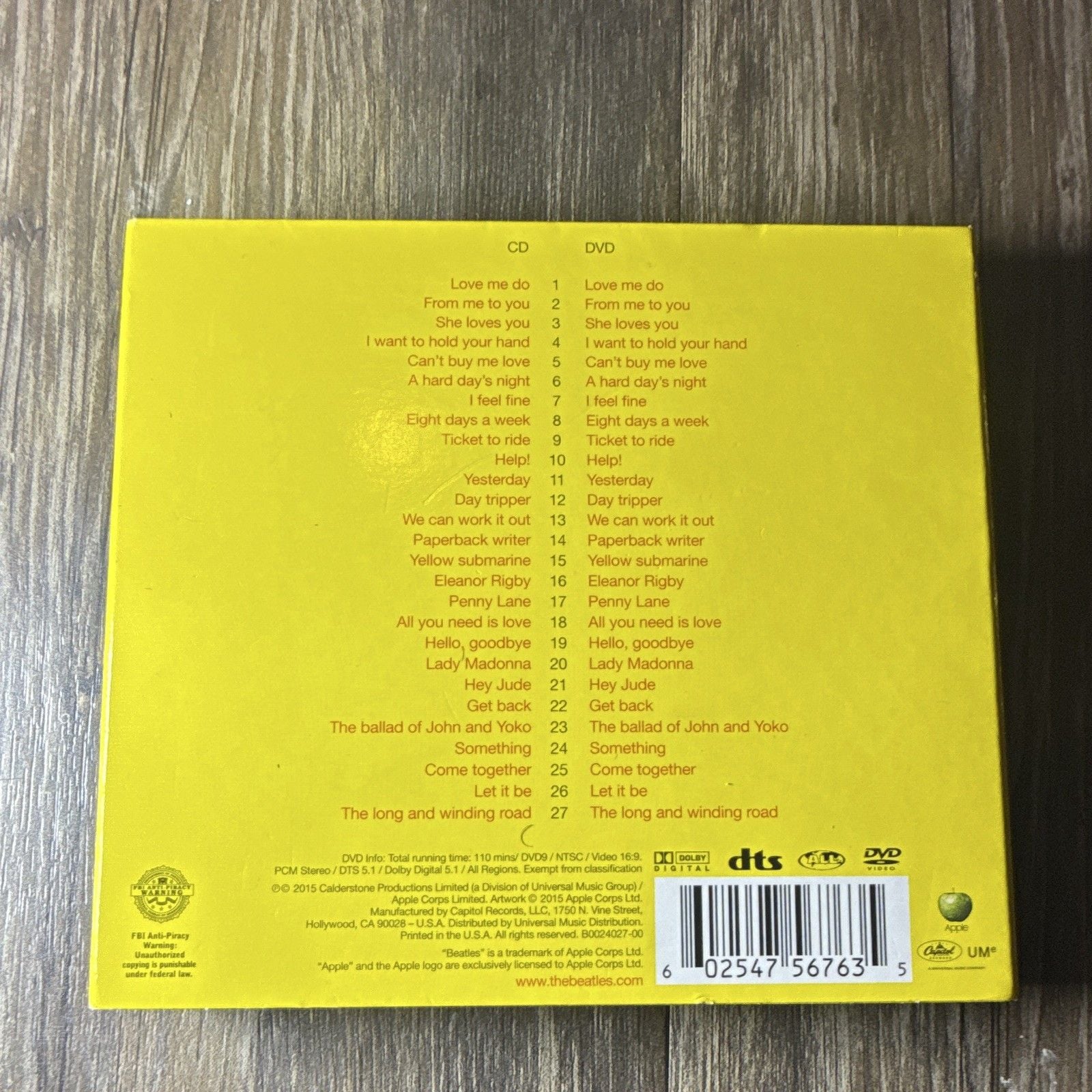 The Beatles 1 2-Disc CD+DVD, 2015 Rock Apple Corps Ltd. Yellow Sleeve 3