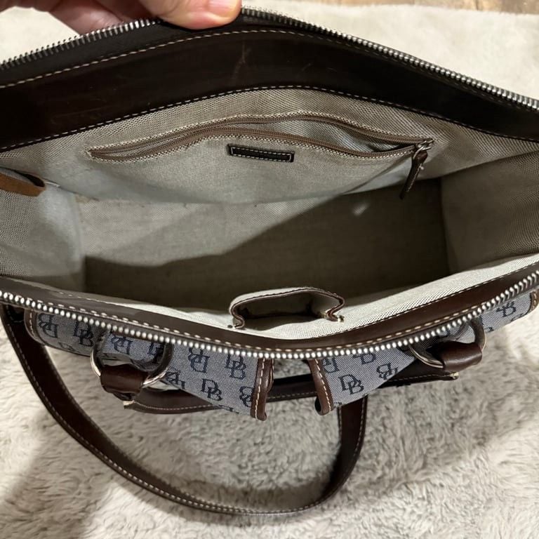 Authentic Dooney & Bourke Signature Handbag with Leather Trim Double Pocket Satchel 7