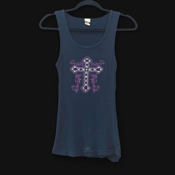 2000s rhinestone cross ribbed tank top 