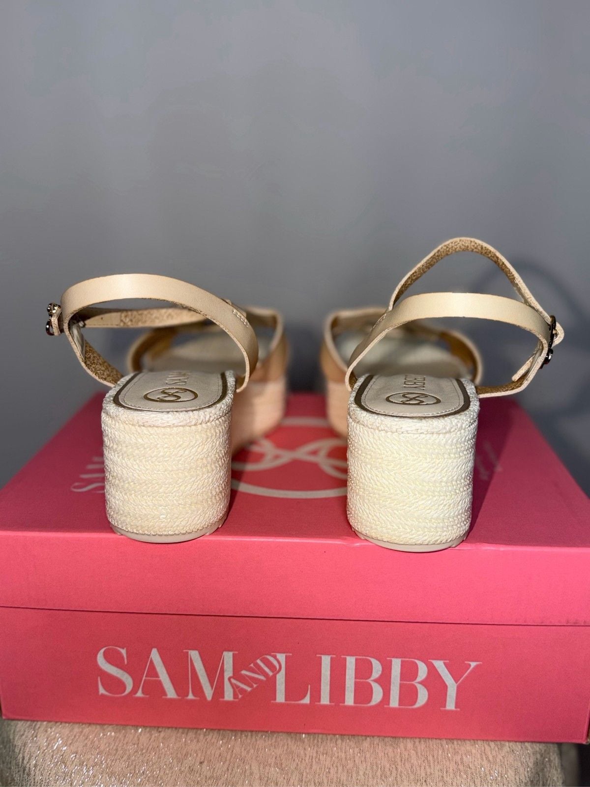 Sam & Libby Women's Cream Platform Espadrille Wedge Ankle Strap Sandals 4