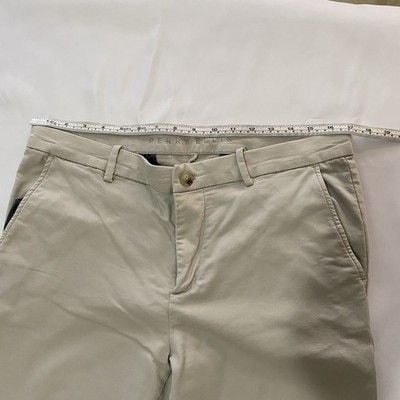 Perry Ellis Pants Mens 34x32 Cream Slim Fit Flat Front Trousers 5