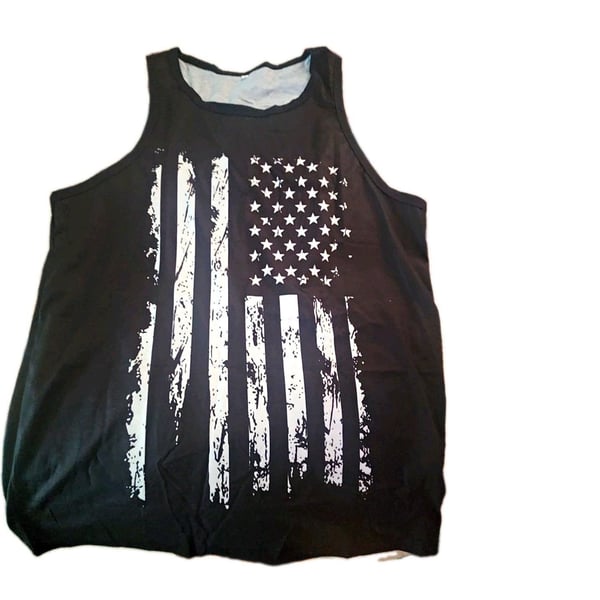 Men's Black & White American Flag Pattern Tank Top, Size L Regular