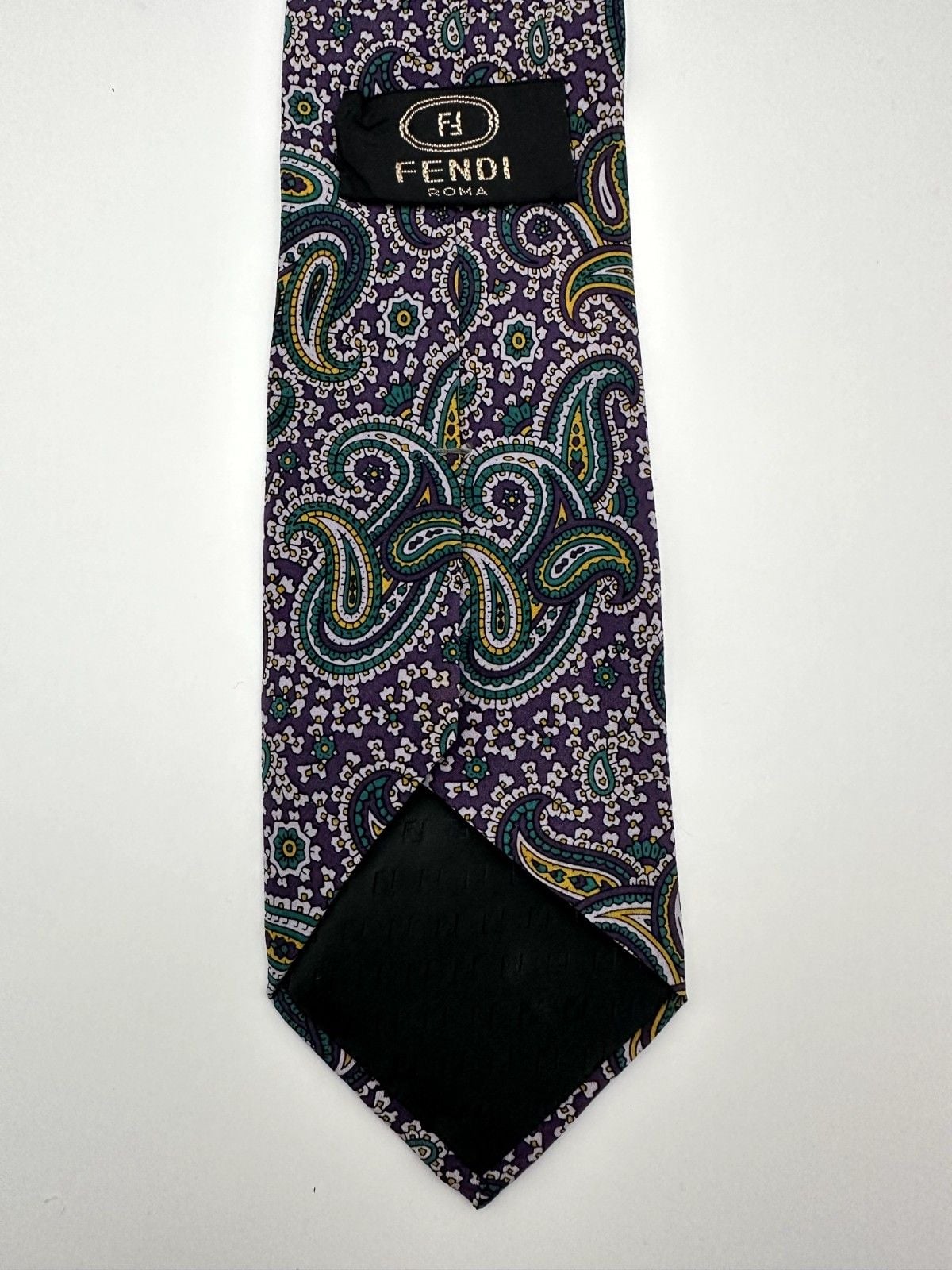 Fendi Men’s 100% Silk Tie Vintage Luxury Designer Paisley Pattern Made in Italy 2
