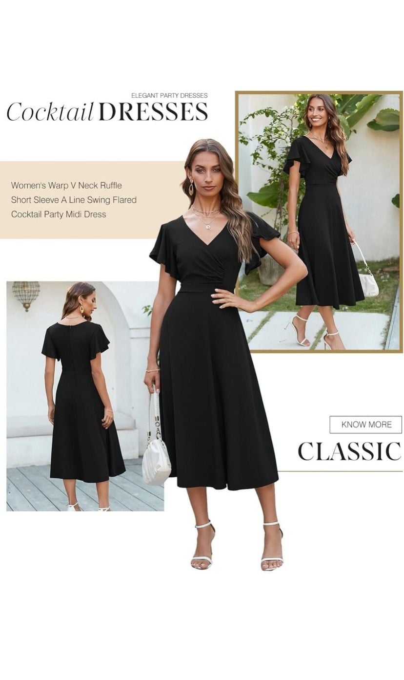 Dokotoo women's V Neck Elegant party Dress Short sleeves skater Dress 9