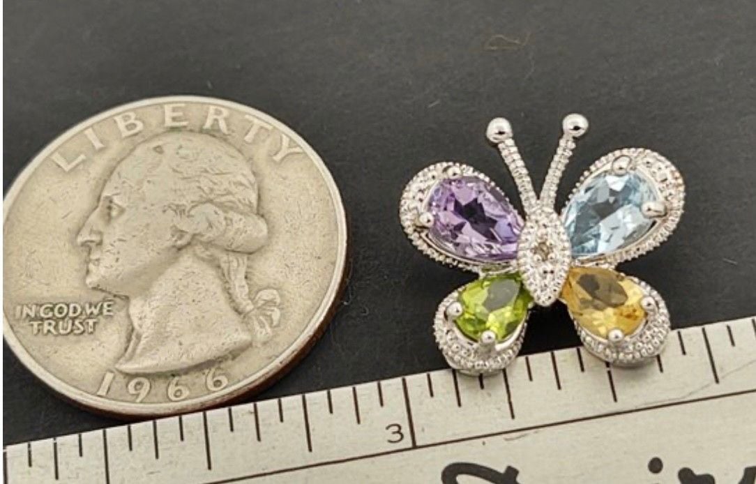 Vintage Sterling Silver Butterfly Pendant Amethyst Topaz Peridot Citrine 3