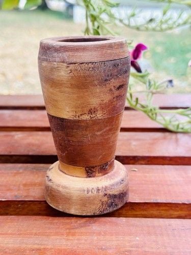 Vintage Primitive HandCrafted &Carved Wooden Vase, Mortar Wood Is Very Smooth 12