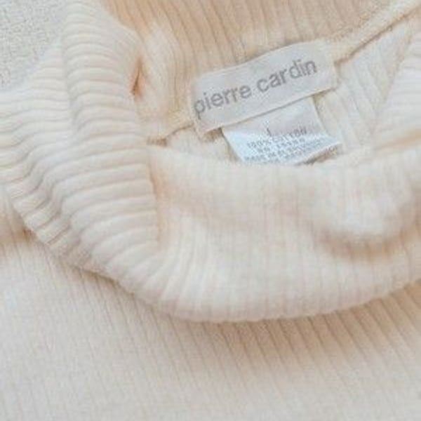 Pierre Cardin Vintage Cream Ribbed Turtleneck Sweater 100% Cotton Large L