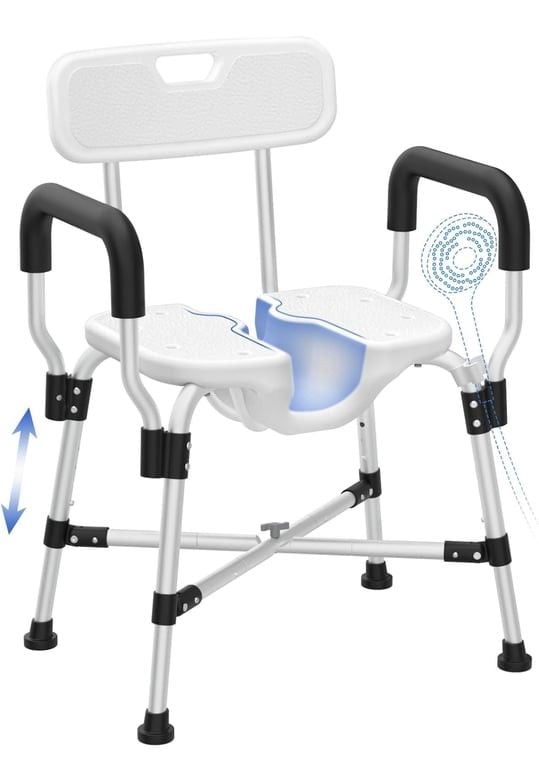 Adjustable Shower Chair with Removable Armrests and Back 3