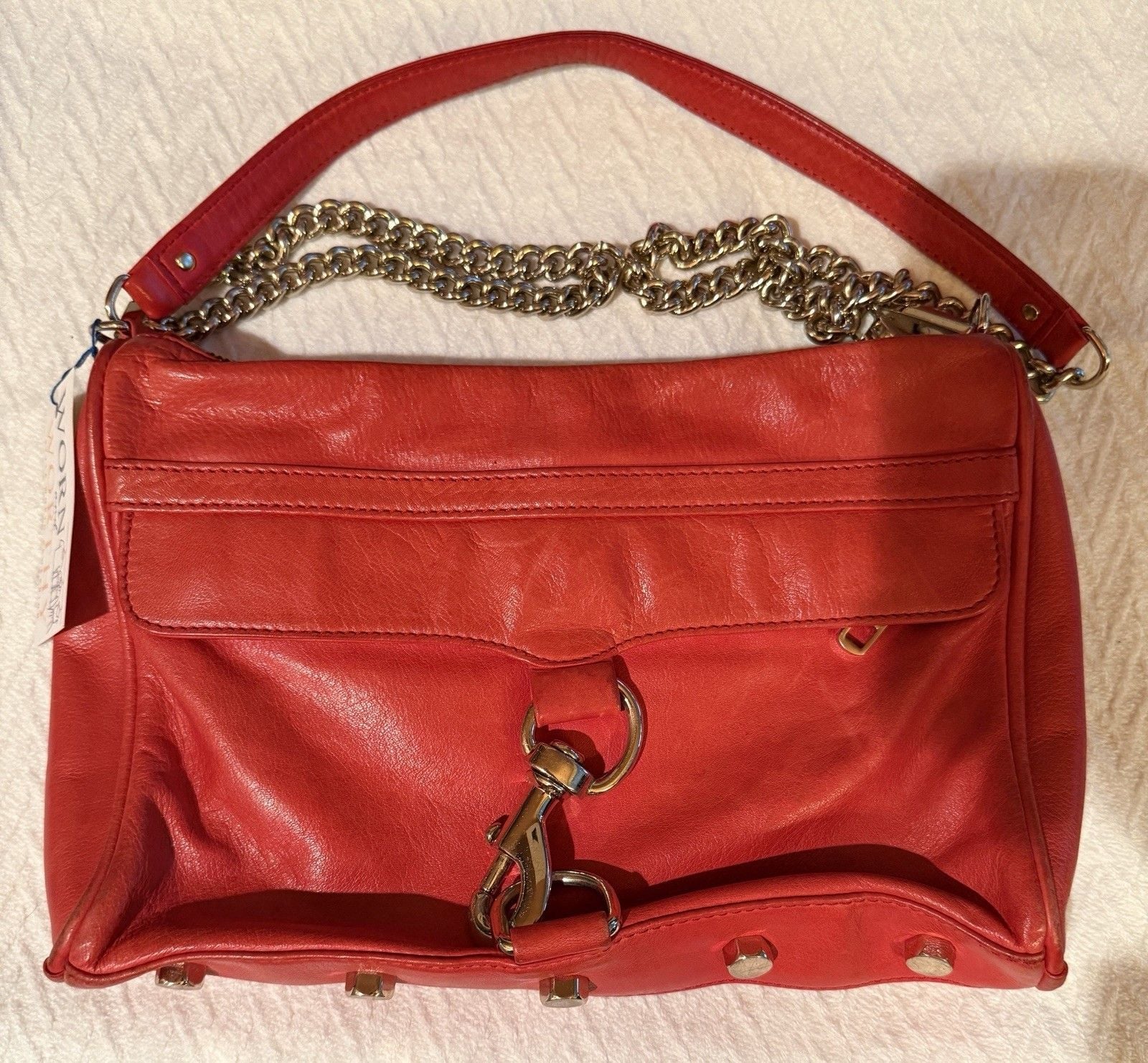 Rebecca Minkoff Red Medium Shoulder Bag Gold Chain Strap Zip Inner Pockets 2