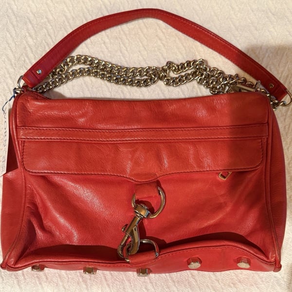 Rebecca Minkoff Red Medium Shoulder Bag Gold Chain Strap Zip Inner Pockets