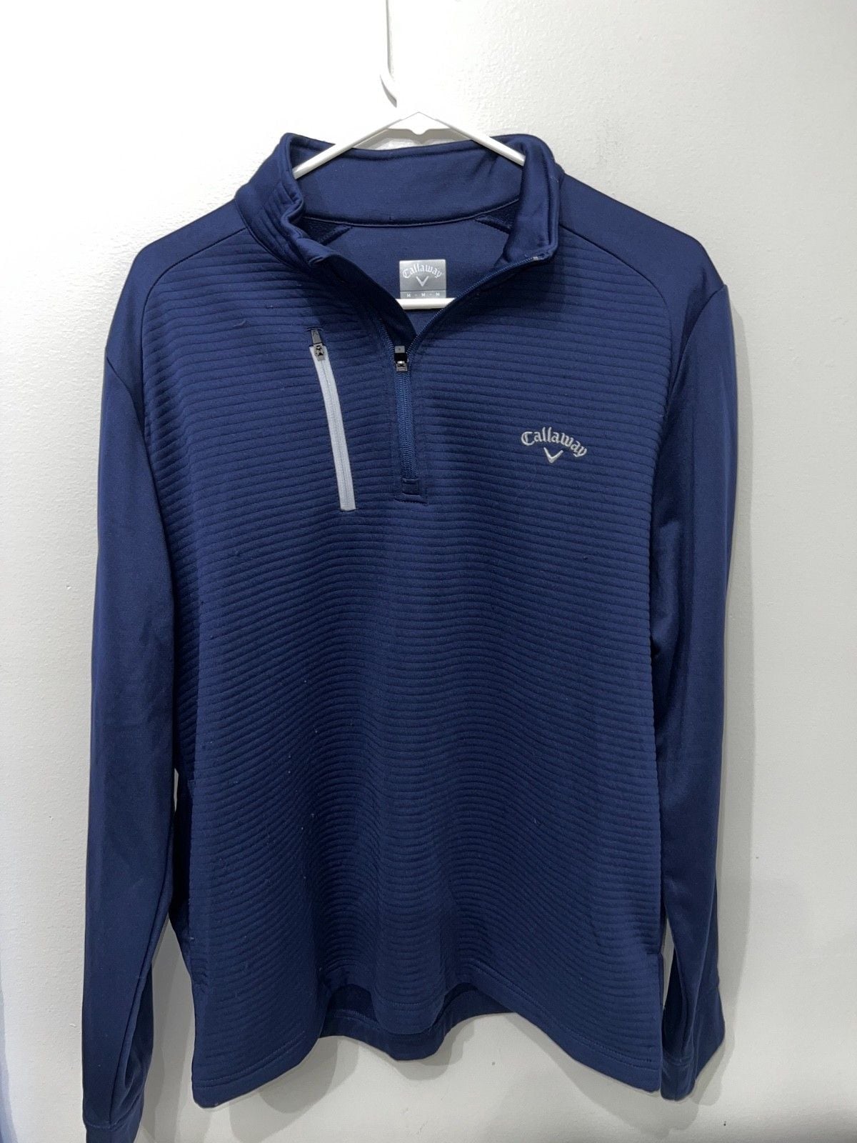 Callaway Mens Navy Blue Textured Quarter Zip Golf Pullover Sweatshirt Size M 2
