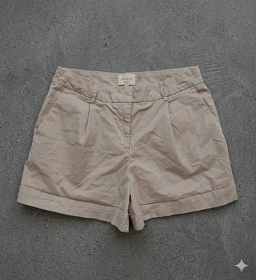Sézane Paris France Pleated Cuffed ROME Chino Shorts in Beige - Size FR 40 US 8 2