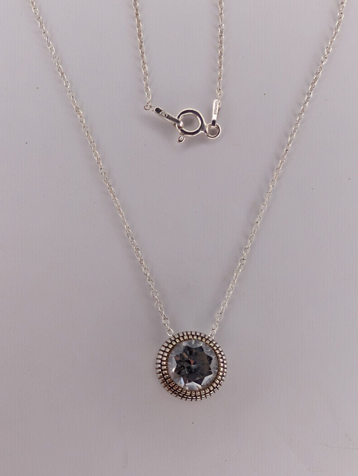 Sterling Silver Bezel Set Solitaire Pendant And Necklace 3