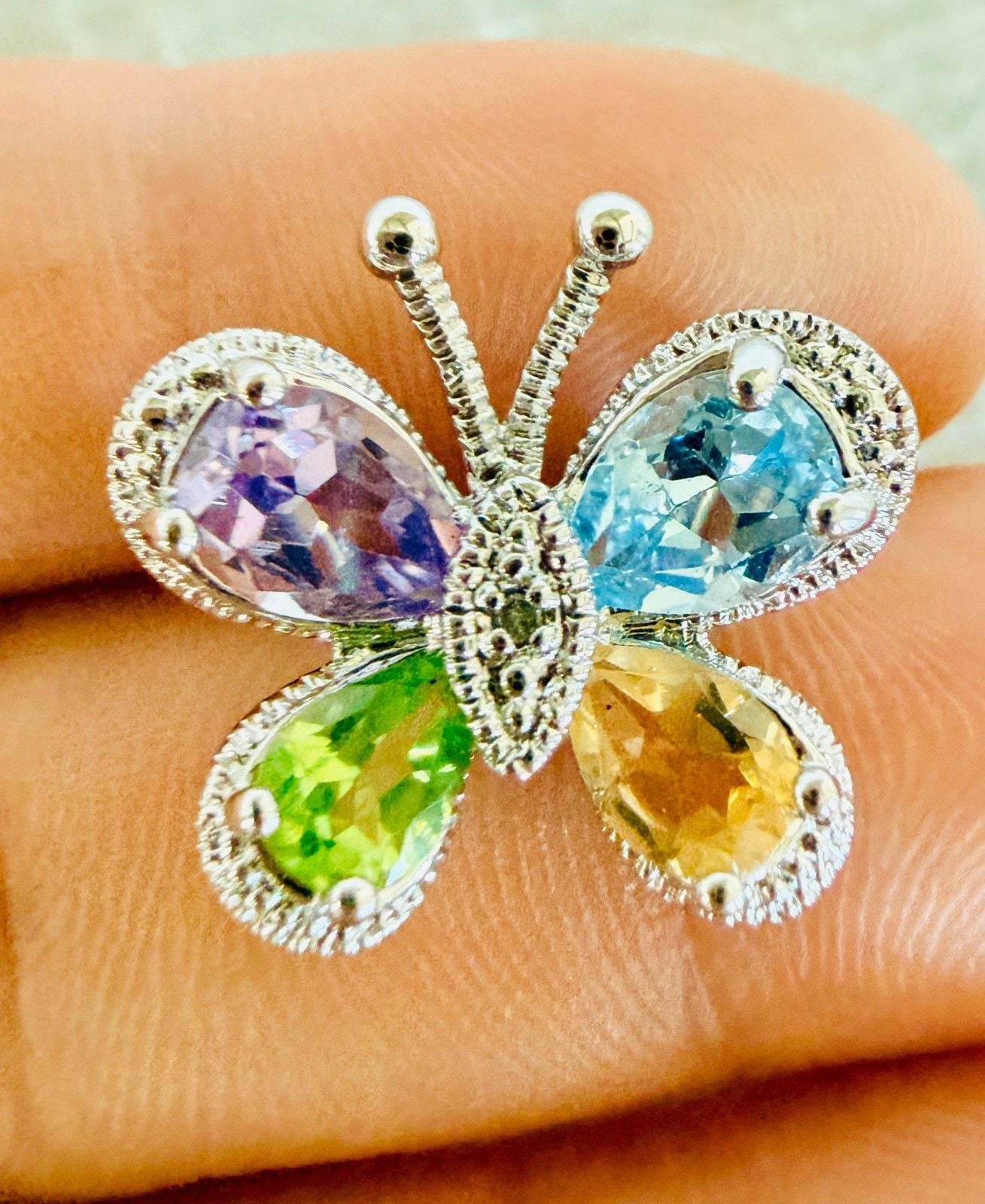 Vintage Sterling Silver Butterfly Pendant Amethyst Topaz Peridot Citrine 8