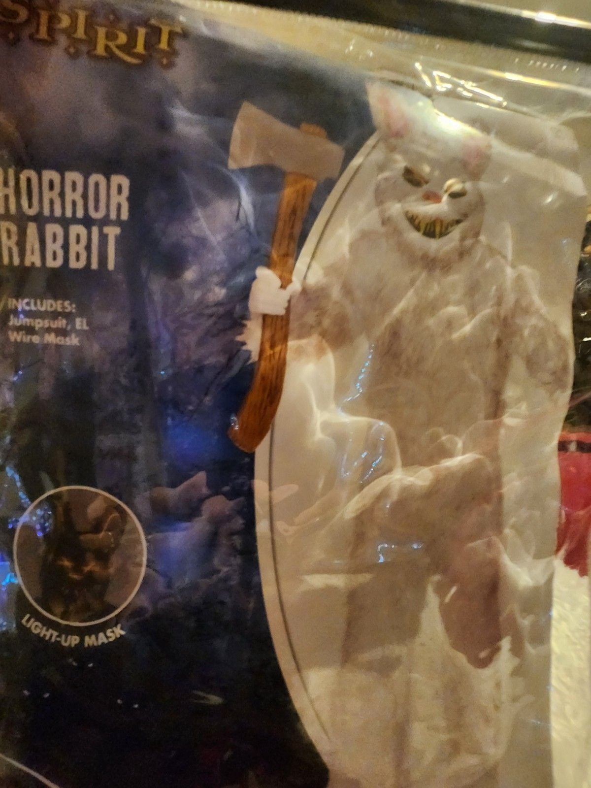 Spirit Horror Rabbit Child Costume 12-14 White Faux Fur w/ Light-Up Mask 6