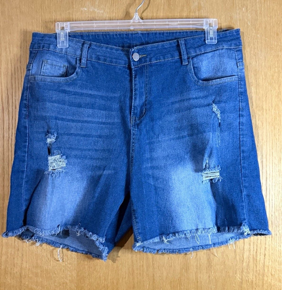 Women's Blue Denim Bermuda Shorts 18 XL Distressed Frayed Hem 2