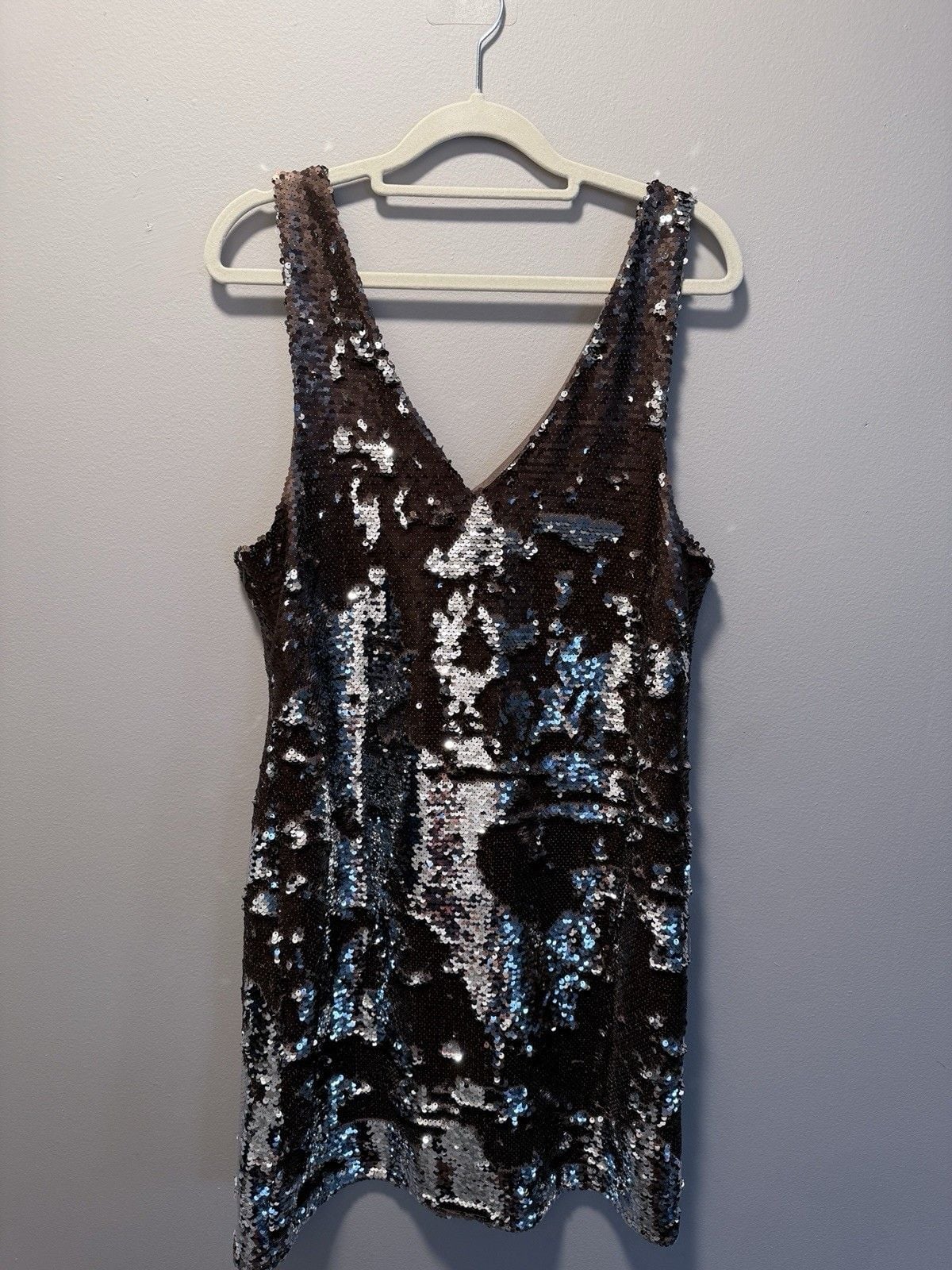 Atmosphere Silver Brown Sequin V-Neck Sleeveless Bodycon Dress Size USA 10 5