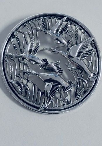 Vintage 1967 Saran Coventry “Birds In Flight” Convertible Brooch/Pendant Silver 7