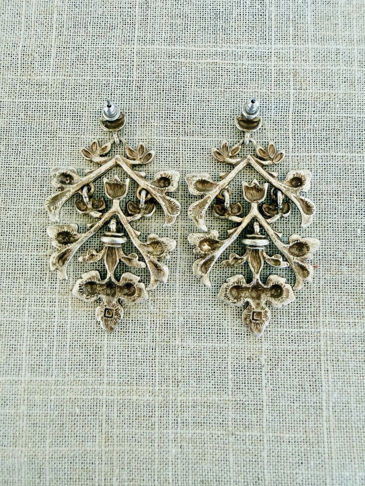 Art Nouveau Sterling Silver Chandelier Dangle Earrings 2.5” Floral 23.7g 7